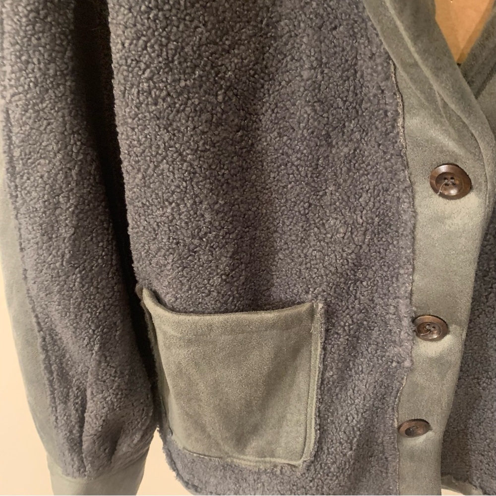 Listiele Faux Suede Sherpa Teddy Combo Patch Collared Jacket - Picture 2 of 15